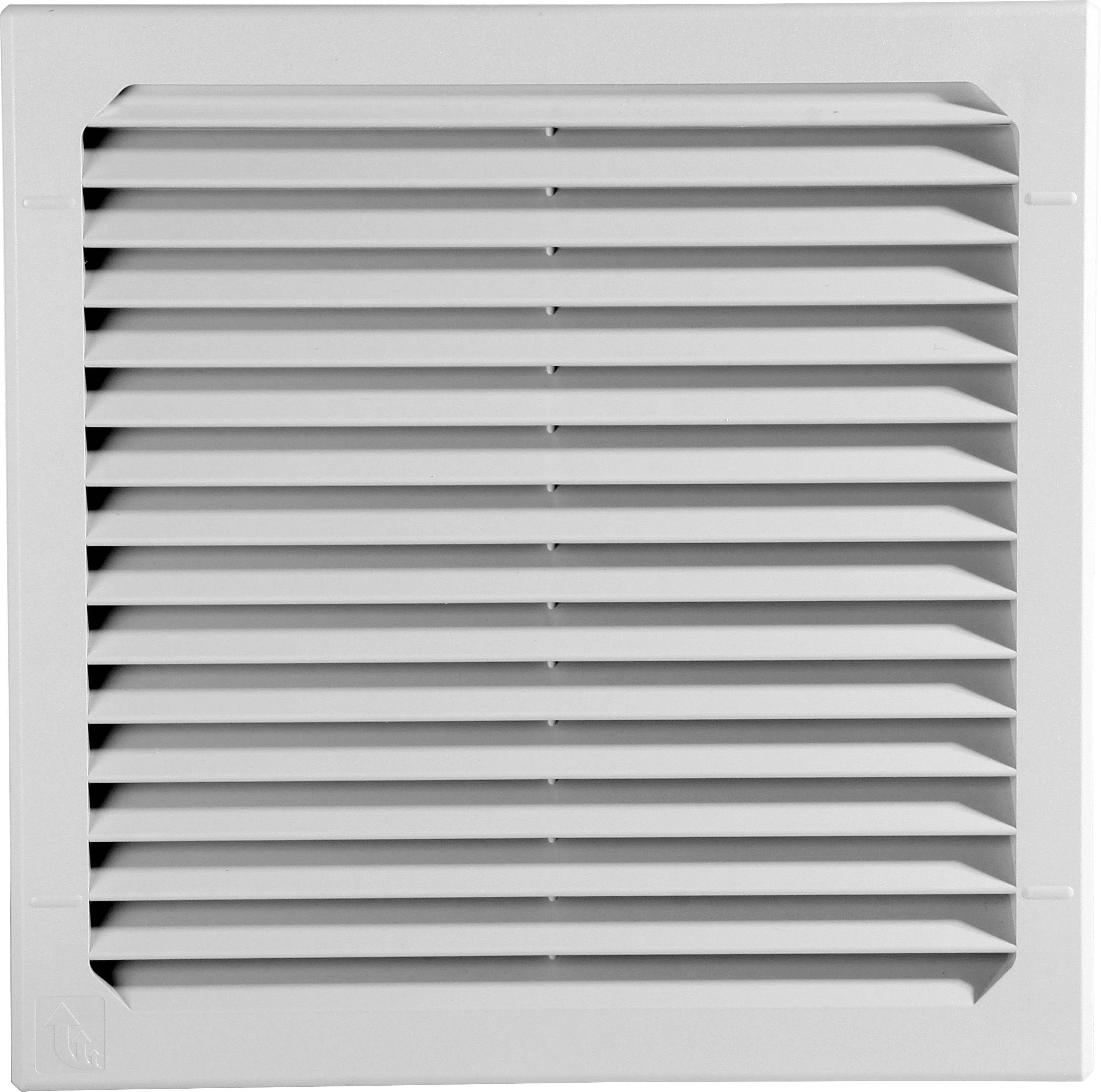Obdĺžnikový biely ventilačný mriežka s horizontálnymi lamelami, vhodný na vetranie vnútorných priestorov.