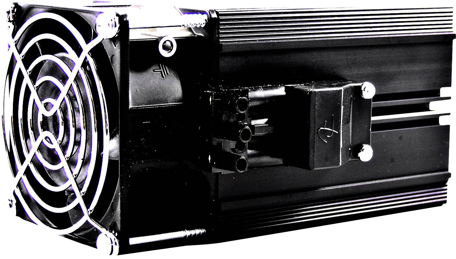 Čierny ASIC miner s chladiacim ventilátorom a viacerými pripojovacími portami, používaný na ťažbu kryptomien, v bočnej perspektíve.