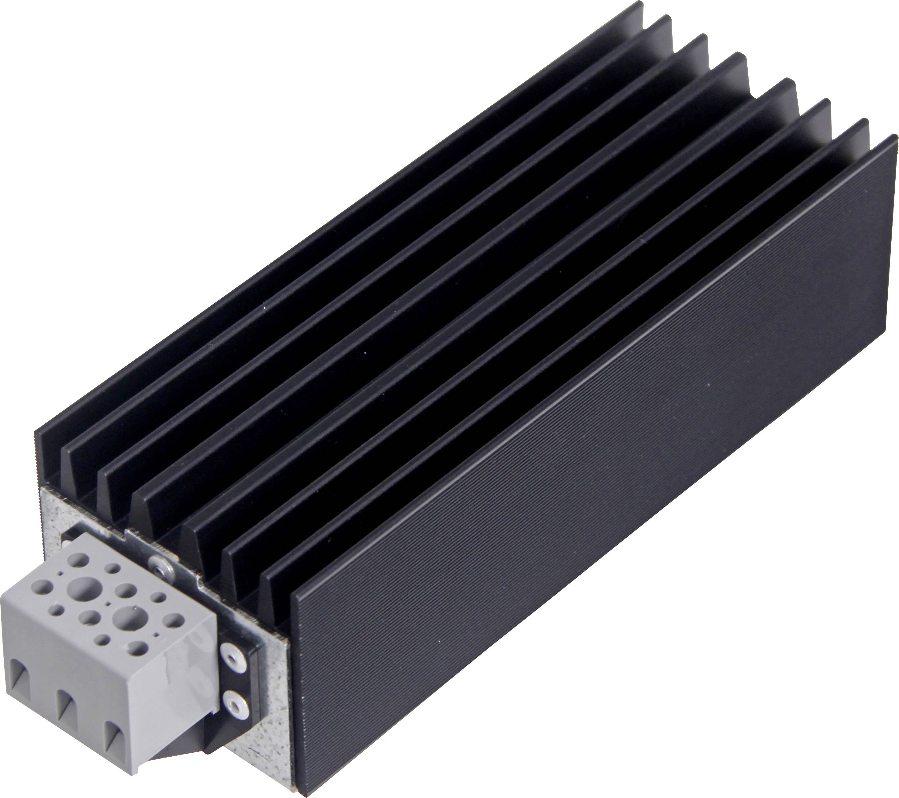 Čierny chladič s šedým pripojením, používaný na odvádzanie tepla v elektronických zariadeniach.
