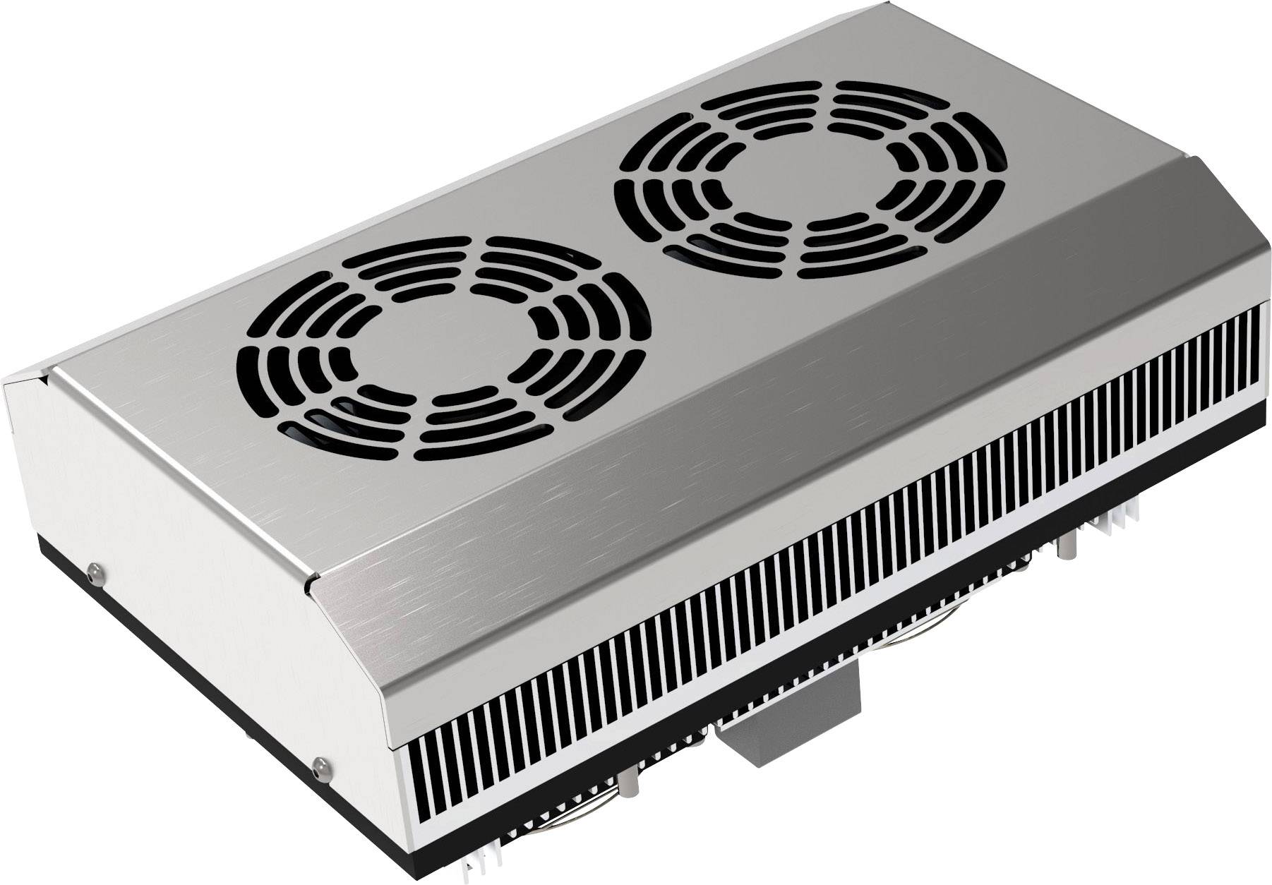 Kovová ventilačná jednotka s dvoma veľkými ventilátormi.