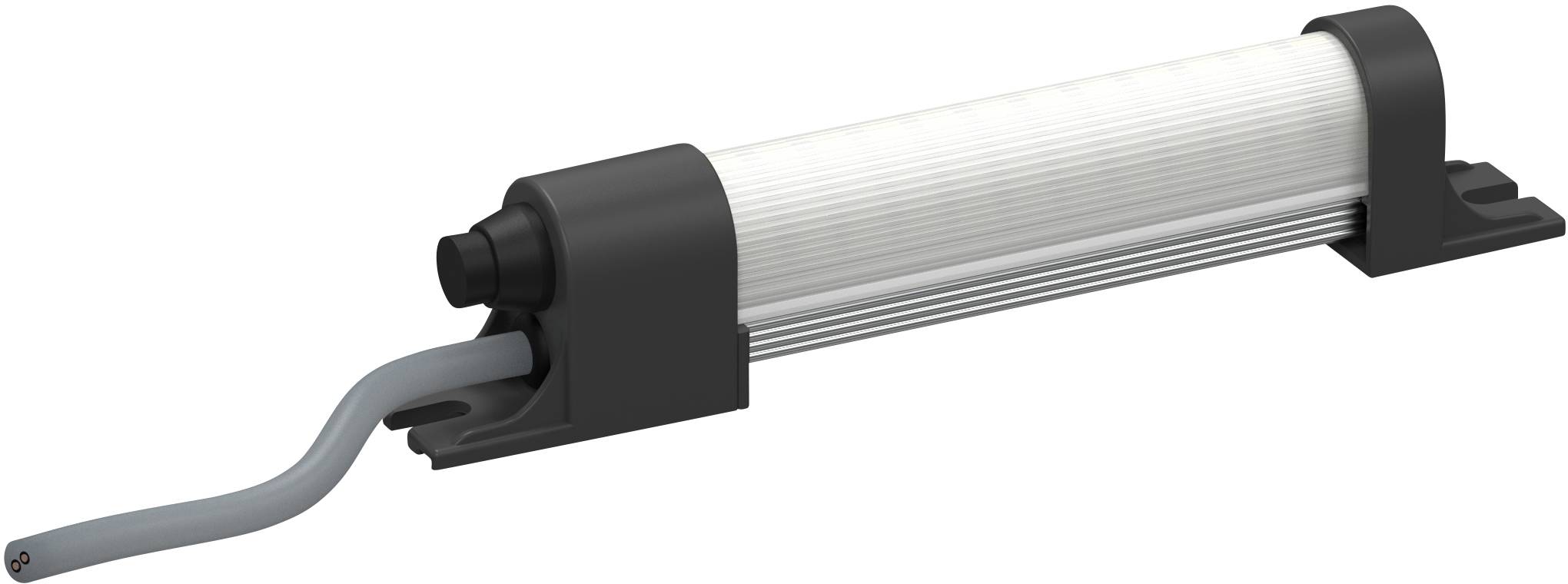 Valcové elektrické zariadenie s čiernym krytom a sivým káblom, pravdepodobne lampa alebo snímač.