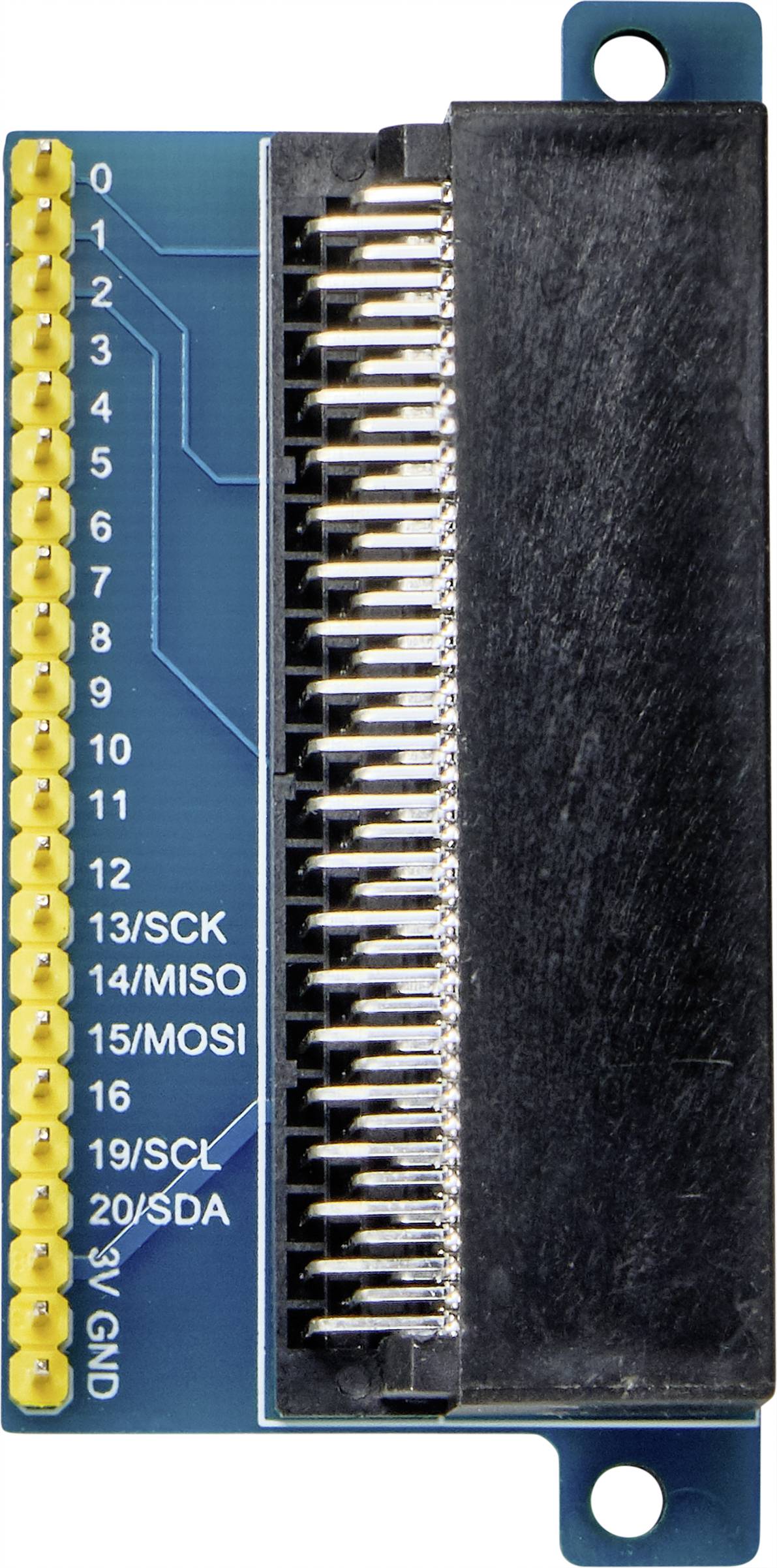 Rozširovacie GPIO káble pre Raspberry Pi s 40 pinmi, číslovanými od 1 do 20 na jednej strane, pripojené k čiernemu konektoru.