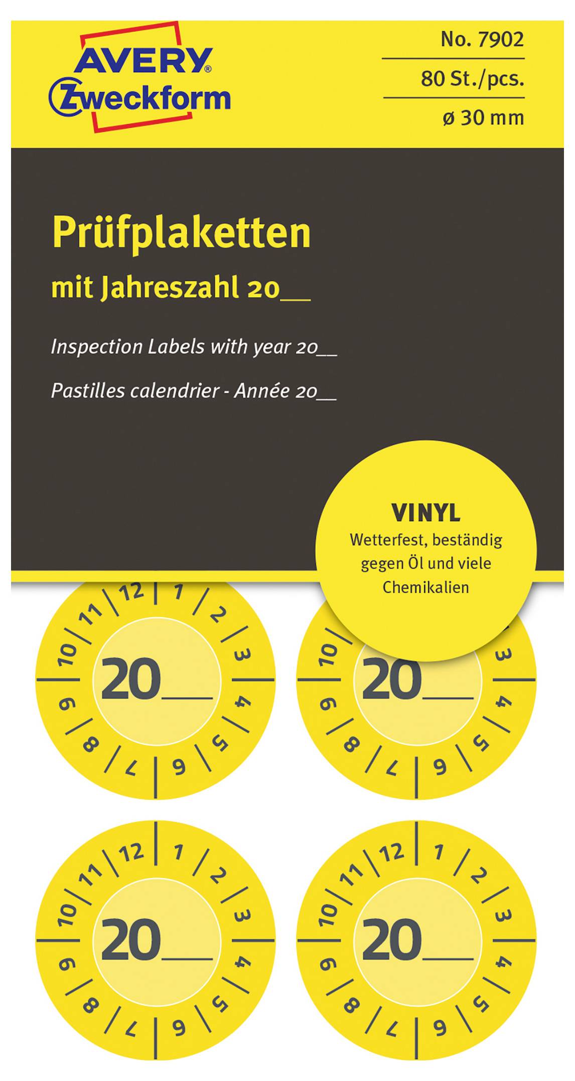 Avery-Zweckform 7902 plaketa o skúške 20__ 20XX žltá (Ø x d) 30 mm x 30 mm 30 mm 80 ks