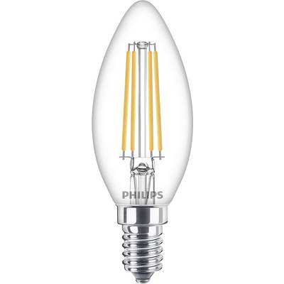 LED-lampa v tvare sviečky so viditeľnými vláknami a päticou E14, vhodná na dekoratívne účely.