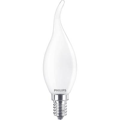 LED lampa v tvare plameňa od Philips, náhrada žiarovky s malým skrutkovým uchytením, biely povrch.