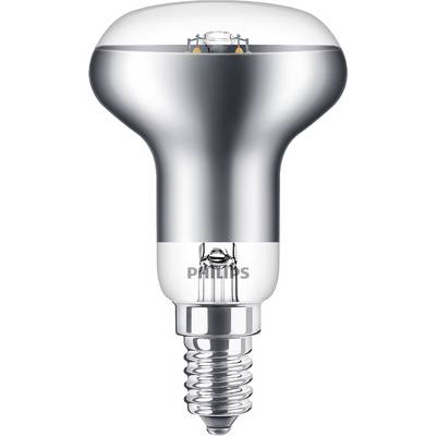 LED-reflektorová lampa so soklom E14, strieborný povrch, firemné logo viditeľné na prednej strane.