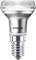 LED lampa od Philips so strieborným krytom a päticou E14, vhodná pre úsporné osvetlenie v domácnostiach a kanceláriách.