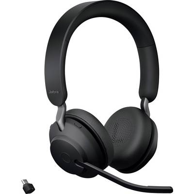 Čierna bezdrôtová headset so sklopným mikrofónom, vhodná pre profesionálne hovory alebo hudbu. Súčasťou balenia je USB adaptér.