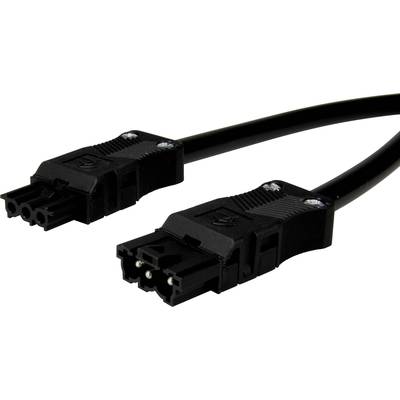 Čierny elektrický kábel s dvoma špeciálnymi konektormi na každom konci, vhodný pre elektronické zariadenia alebo stroje.