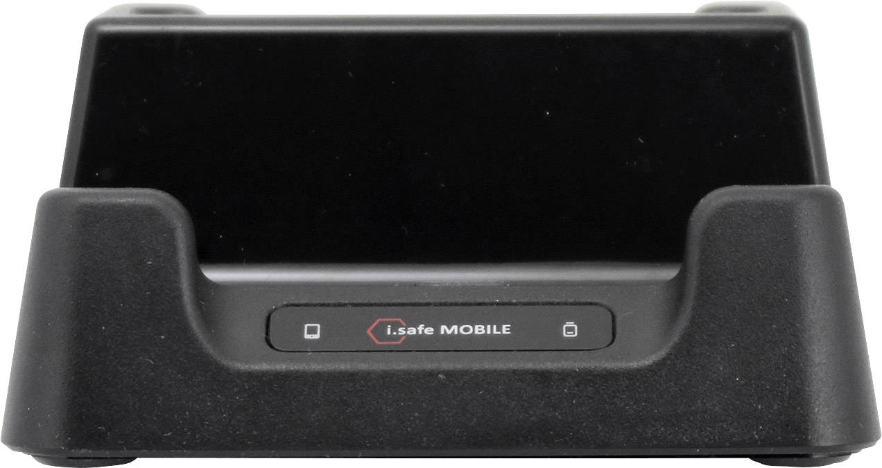 Čierna nabíjačka vhodná pre mobilné zariadenia, s nápisom 'i.safe MOBILE' na prednej strane.