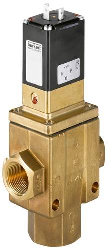 Magneticky ovládaný mosadzný ventil s prípojkami, ktorý sa používa v hydraulických alebo pneumatických systémoch na riadenie prietoku.