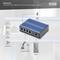 Modrý priemyselný 4-portový Gigabit PoE switch od DIGITUS s indikátorom výkonu a ochranou proti prepätiu. Model DN-651120.