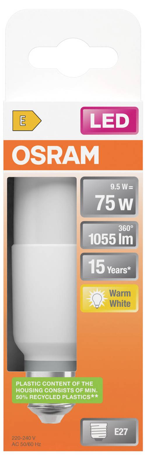 Osram LED žiarovka - balenie zobrazujúce 75 W ekvivalent, 1055 lm, 15 rokov, teplá biela, E27 závit.