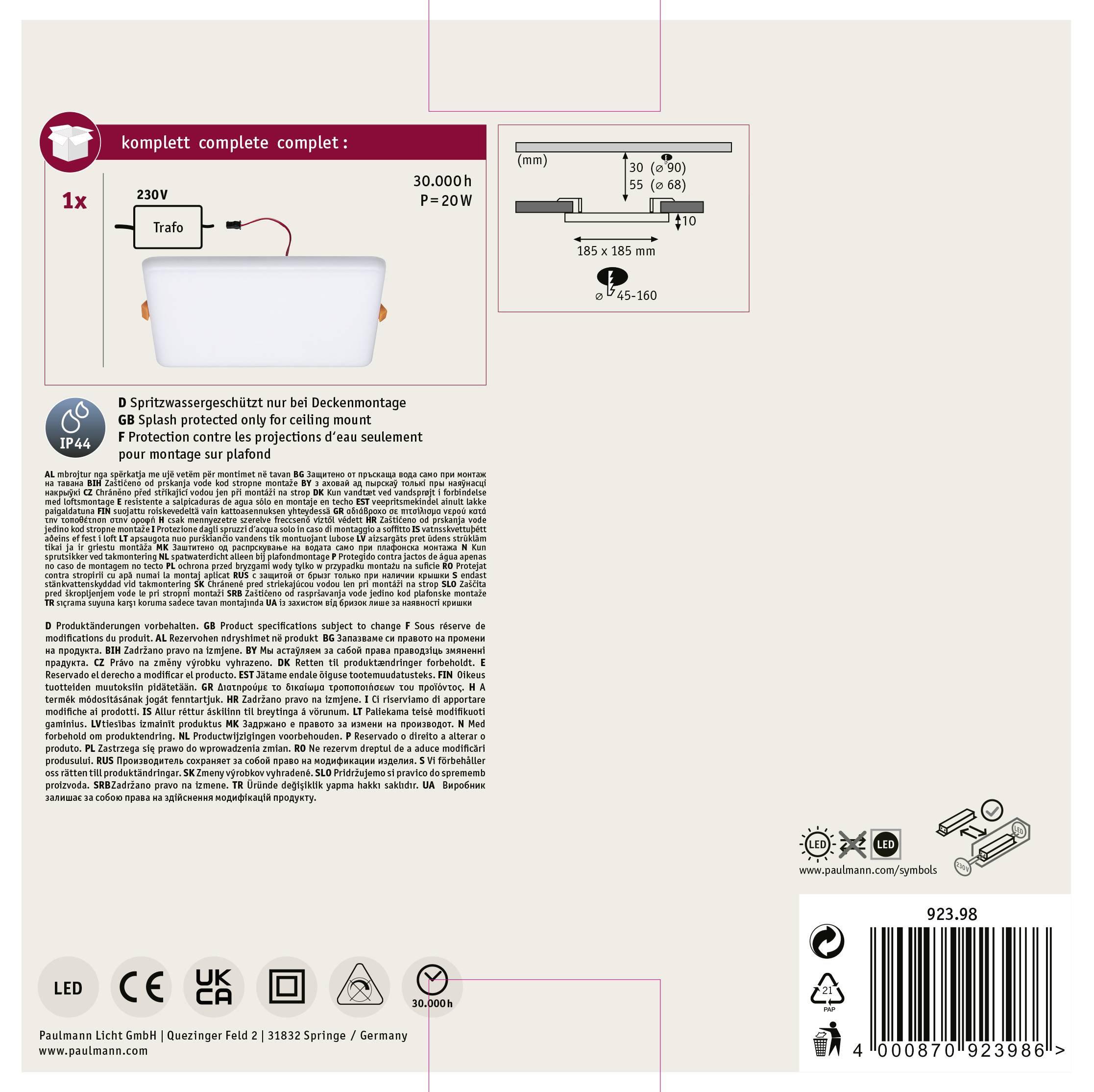 Kompletná súprava s LED osvetľovacím systémom. Vrátane transformátora, napätie 230V. Vhodné na montáž na strop. Obsahuje európske bezpečnostné značky.