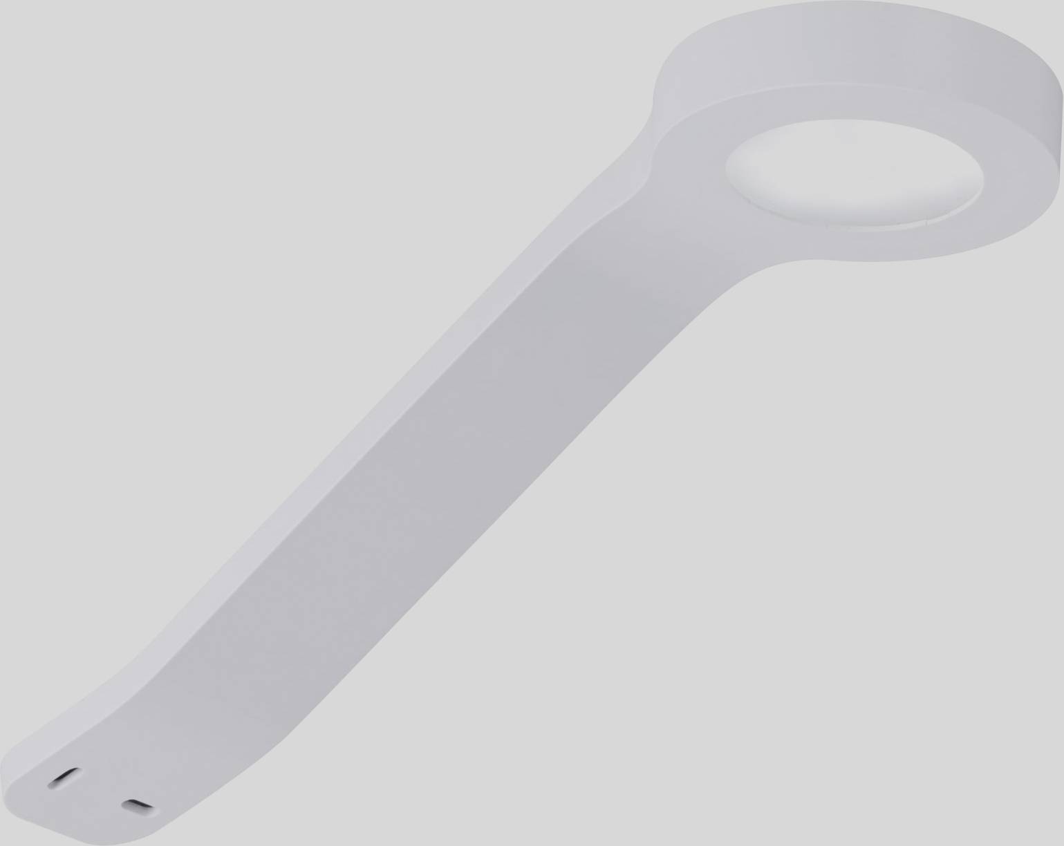 Biela, moderná LED nástenná lampa so zakrivným dizajnom.