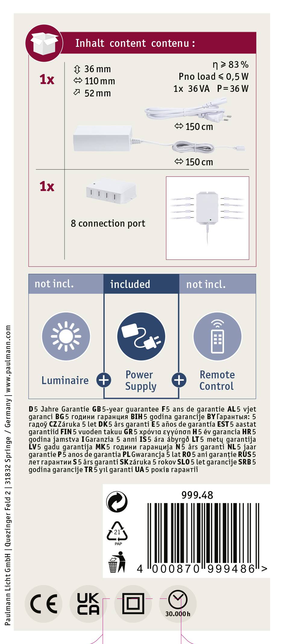 Paulmann 99948 CC Driver 8násobný rozbočovač biela-5