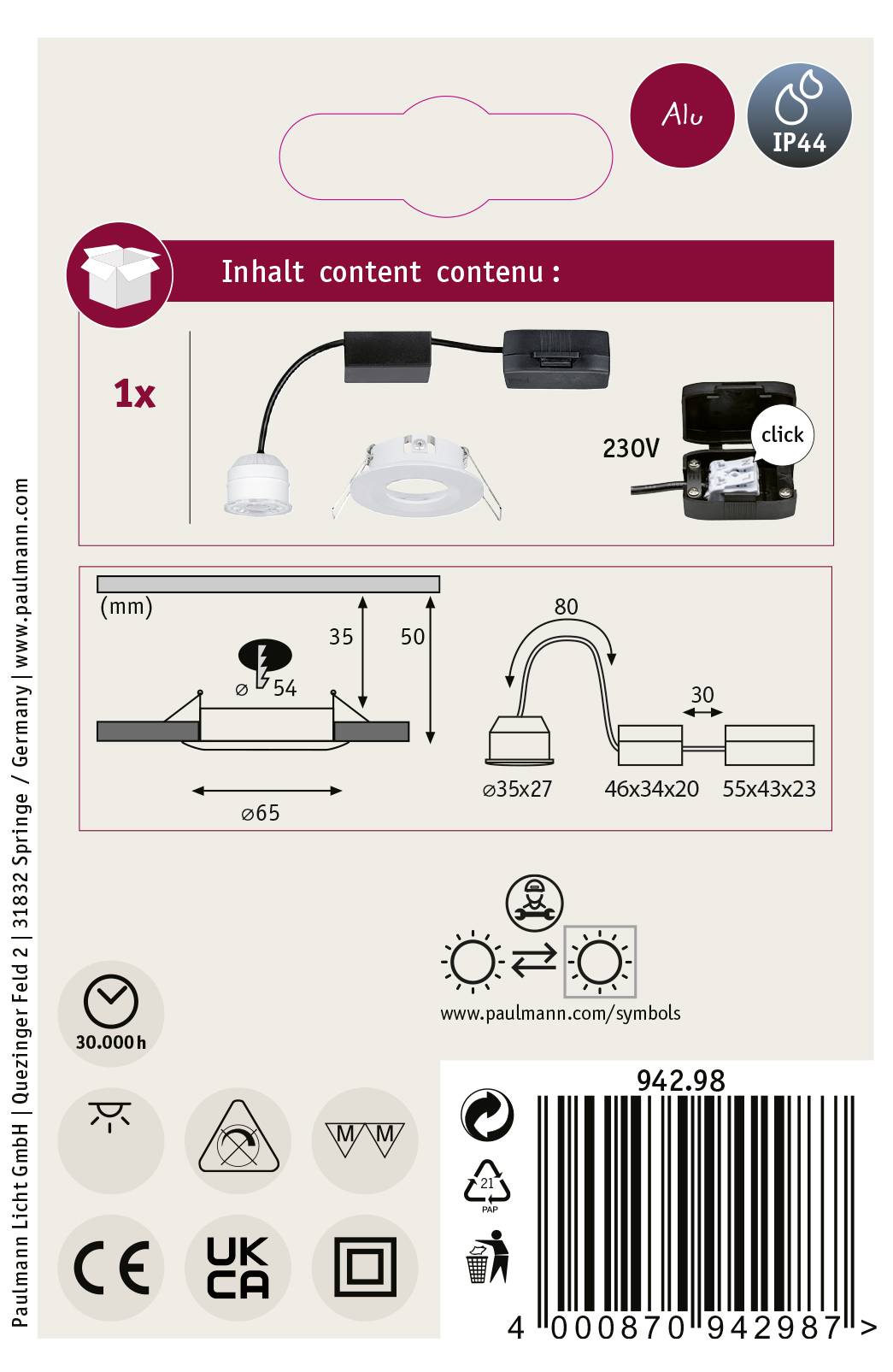 Súprava na výrobu lampy s káblom, transformátorom a dvoma okrúhlymi svetlami. Vhodná pre 230V prípojku, jednoduchá zástrčková montáž, trieda ochrany IP44.