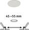 Diagram znázorňuje guľatý stropný svetlomet a stupnicu od 45 do 55 mm, ktorá predstavuje možnú hĺbku zabudovania.