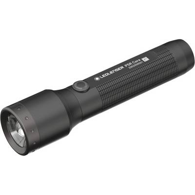 Obrázok zobrazuje čiernu LED baterku, model P5R Core od firmy Ledlenser. Má kompaktný a robustný dizajn.