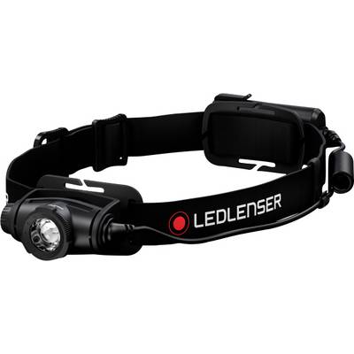 Čelovka so nastaviteľným páskom, na ktorej je vytlačená značka 'Ledlenser'. Má robustný, čierny dizajn určený pre outdoorové aktivity.