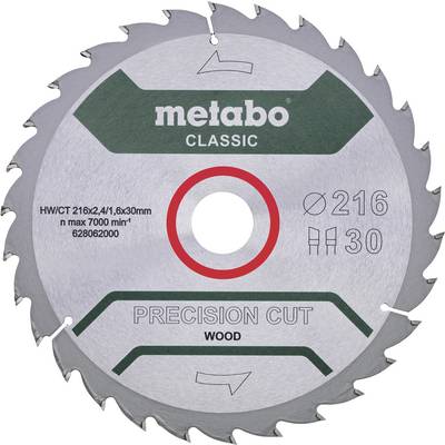 Kotúč do píly s označením 'metabo CLASSIC', priemer 216 mm, hrúbka 2,4 mm, otvor 30 mm, na drevo, max. 7000 ot./min.