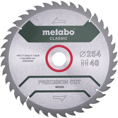 Kotúč pílový od Metaba s nápisom 'CLASSIC', priemer Ø254 mm, počet zubov 40, vhodný pre drevo, max. 6000 ot./min.