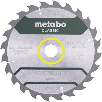 Kotúč Metabo Classic s 24 zubami, vhodný na drevo, maximálne otáčky 6500/min, katalógové číslo 628670000.