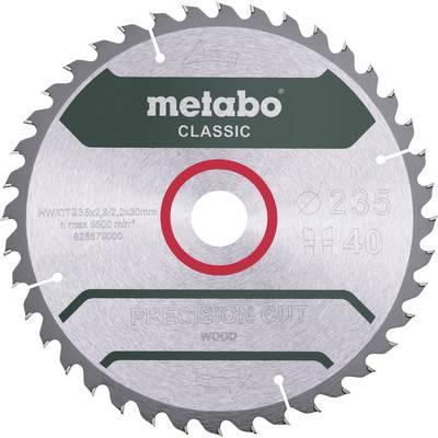 'Pílový list Metabo Classic. Priemer 235 mm, 40 zubov, vhodný pre prácu s drevom. Maximálne 6500 ot./min.'