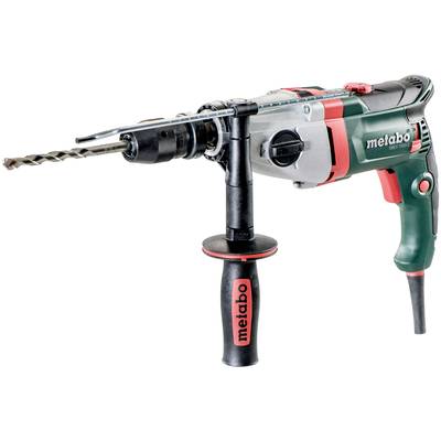 Elektrická vŕtačka značky Metabo s ergonomickou rukoväťou a dodatočnou pridržiavacou rukoväťou, vhodná pre domáce majstrovanie.