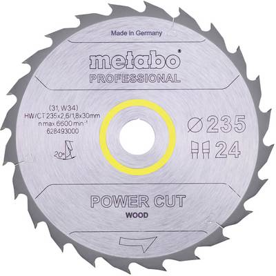 Kotúč pílový 'metabo Professional' na drevo, priemer 235 mm, 24 zubov, vyrobený v Nemecku, max. 6600 ot./min.