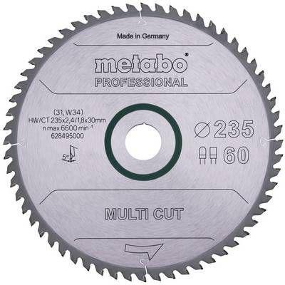 Metabo Professional rezacia brúska s viacnásobným rezom označená "Made in Germany", priemer 235 mm a 60 zubov.