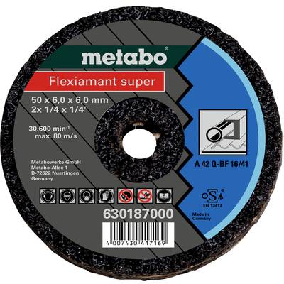Rezná kotúč na kov od Metaba, model Flexiamant Super. Priemer 50x6,0 mm. Maximálne otáčky 30.600 min⁻¹, max. 80 m/s.