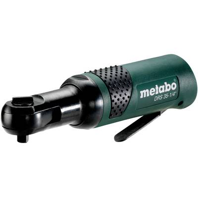 Zelený rázový skrutkovač značky Metabo s čiernou rukoväťou a pákou; na kryte je uvedený produktový názov 'metabo DRS 35-1/4'.