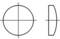 Dva pohľady na konvexnú šošovku: Vľavo čelný pohľad ako kruh, vpravo pohľad z boku, ktorý ukazuje jej vyklenutie.
