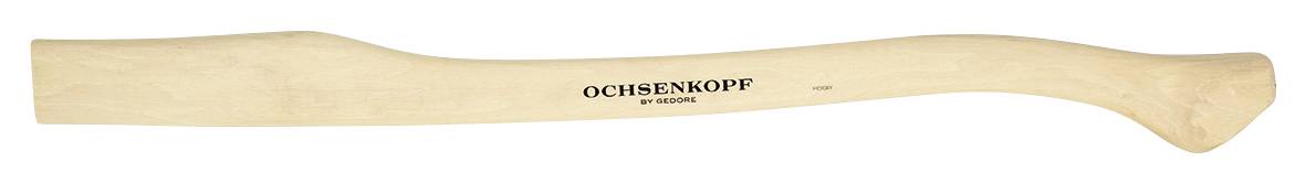 Obrázok zobrazuje drevený sekernícky držadlo s ergonomickým úchopom, na ktorom je napísané 'Ochsenkopf'. Slúži ako náhradný diel pre náradie.
