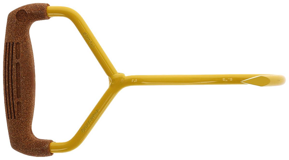 Žltý škrabač ľadu s ergonomickou rukoväťou a úzkym, plochým čepeľou.