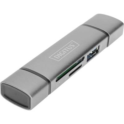 USB-C hub s viacerými portami vrátane USB a microSD slotov v kompaktnom sivom kryte.