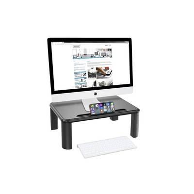 Počítačový monitor na stojanom, pod ním klávesnica. Smartphone stojí vzpriamene v stojane. Na obrazovke je zobrazená webová stránka.