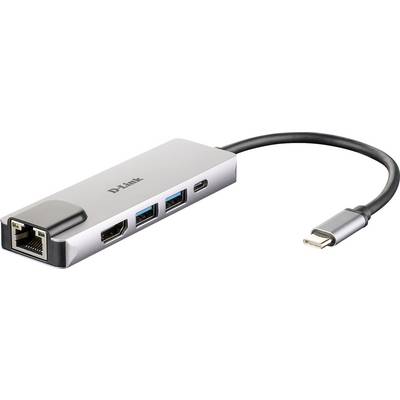 USB-C adaptér s dvoma USB portami, HDMI portom, ethernetovým pripojením a napájaním cez USB-C; vhodný pre viaceré zariadenia.