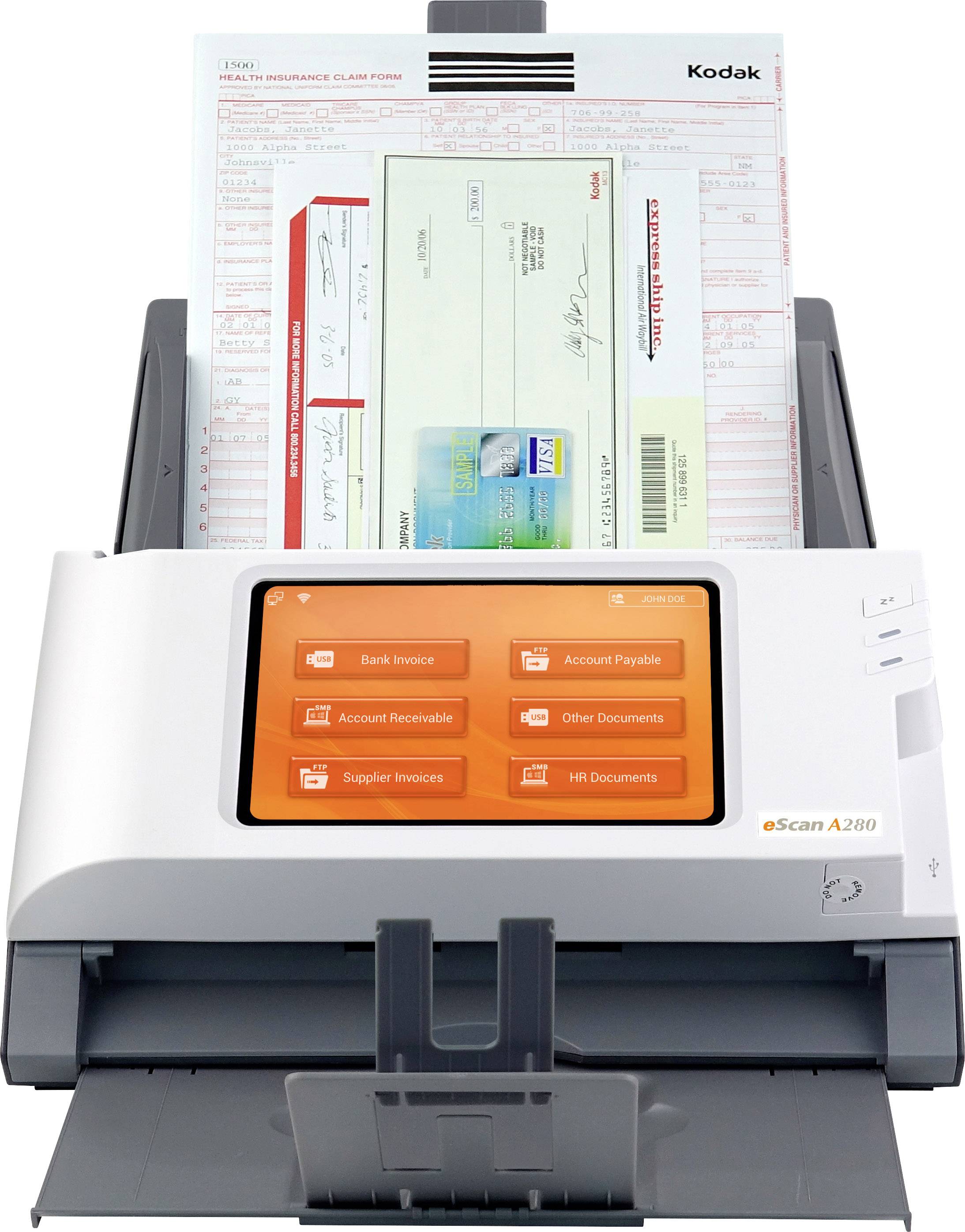 Plustek eScan A280 Enterprise Scanner documenti fronte e retro 216 x 1676 mm 600 x 600 dpi 20 Pagine/Min RJ45, USB 2.0, WLAN