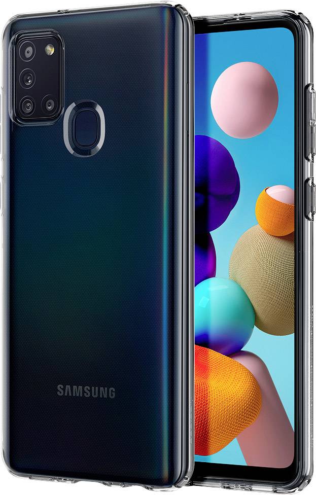 Dva smartfóny Samsung, jeden ukazujúci zadnú stranu s kamerami a snímačom odtlačkov prstov, druhý displej s farebnými guľami.