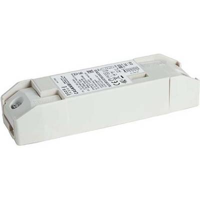 Obdĺžnikový, biely elektronický transformátor s vytlačenými technickými detailmi a vstupom pre elektrické pripojenie.