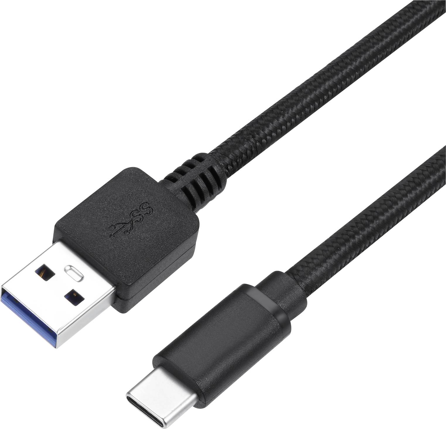 Čierne USB káble s USB-A a USB-C konektormi, používané na pripojenie zariadení na prenos dát a nabíjanie.
