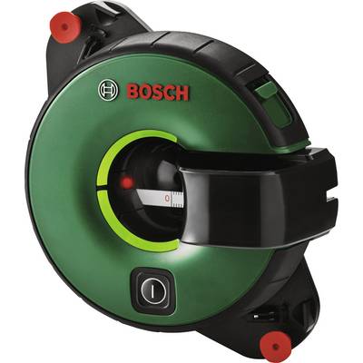 Elektrická meracia páska Bosch so zeleným krytom a červeným logom. Zobrazuje meraciu pásku a má čierny vypínač zapnutia/vypnutia.