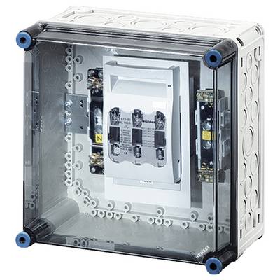 Priehľadný box s elektronickým spínacím zariadením a spínačmi, namontovaný na bielej doske. Vhodný pre technické inštalácie.