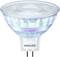 LED lampa s priehľadným krytom a dvojpólovým päticovým spojom. Názov výrobcu 'Philips' viditeľný na pätinovom spoji. Energeticky úsporné osvetlenie.