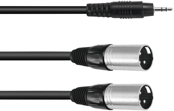 Omnitronic 30225157 XLR káblový adaptér [1x jack zástrčka 3,5 mm - 2x XLR zástrčka 3pólová] 3.00 m čierna
