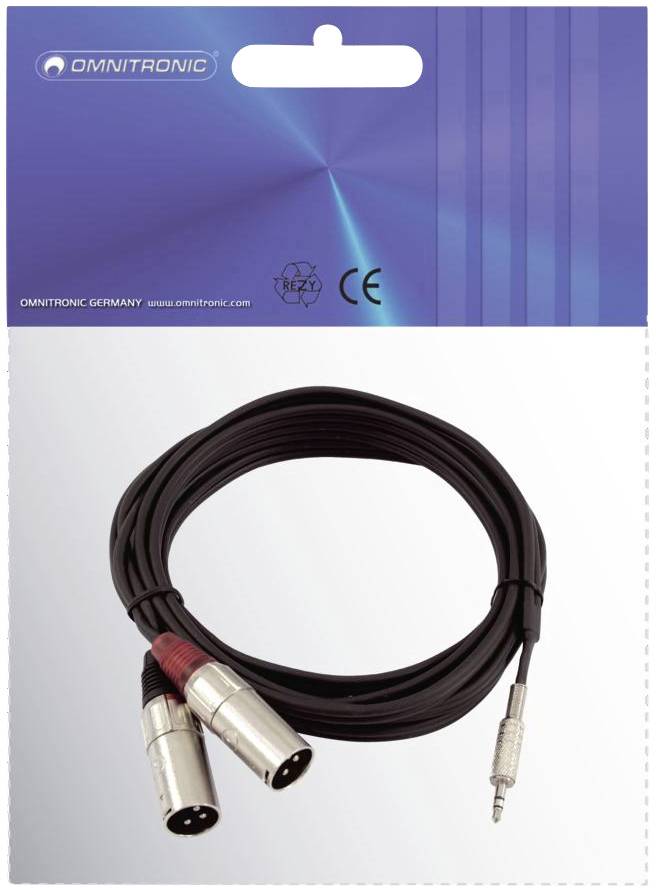 XLR audio kábel 'OMNITRONIC' v priesvitnom modrom balení. Vhodný pre audio zariadenia a profesionálne použitie.