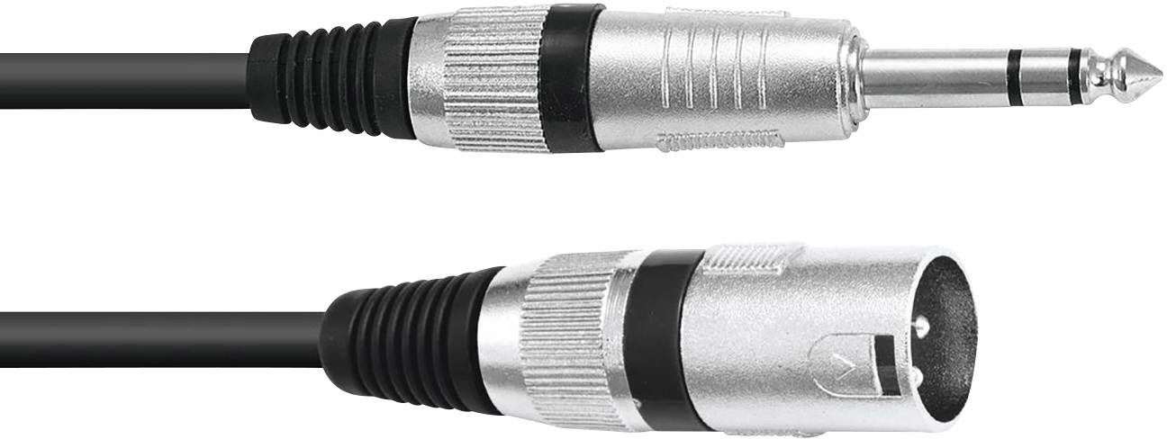 Dva audio káble: Hore 6,35 mm jack konektor, dole XLR konektor.