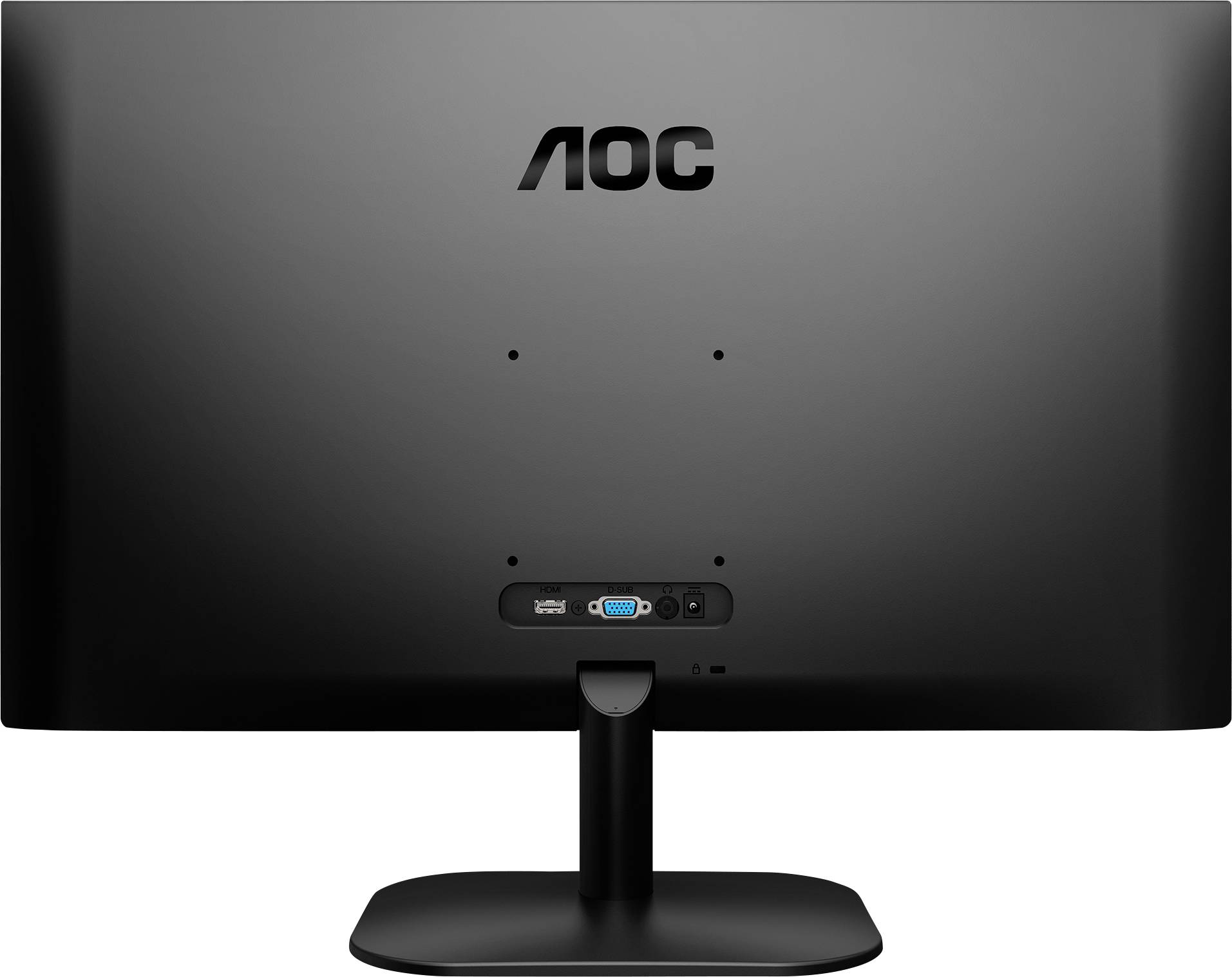 Čierny počítačový monitor zozadu. Na kryte je viditeľné logo 'AOC'. V spodnej časti sú viditeľné prípojky.